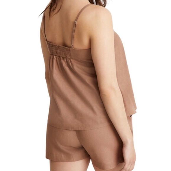 State of Day Linen Blend Sleeveless Pajamas Set Natural Umber Brown S - Picture 2 of 11